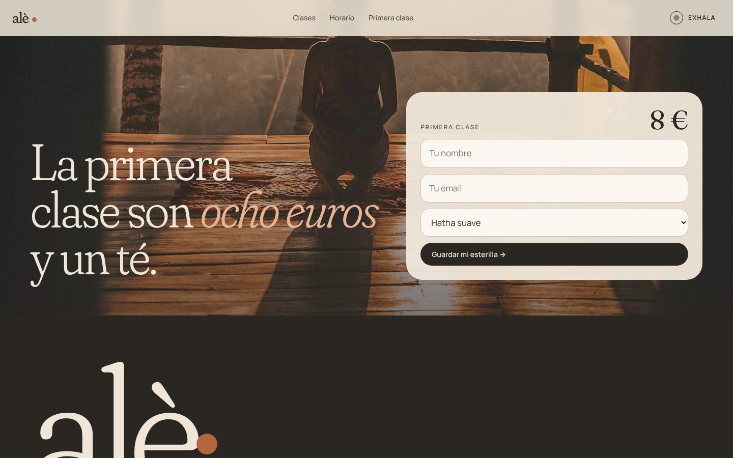 Oferta de primera clase de alè y formulario de reserva